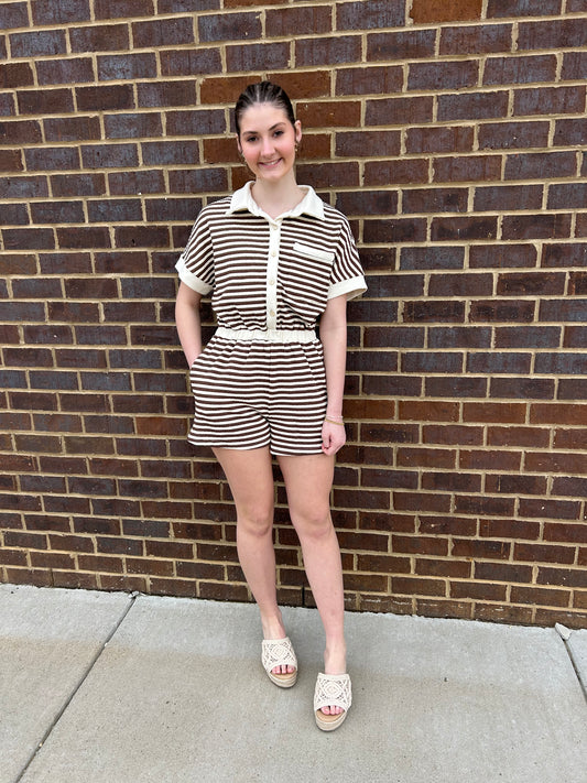 Brown Striped Romper