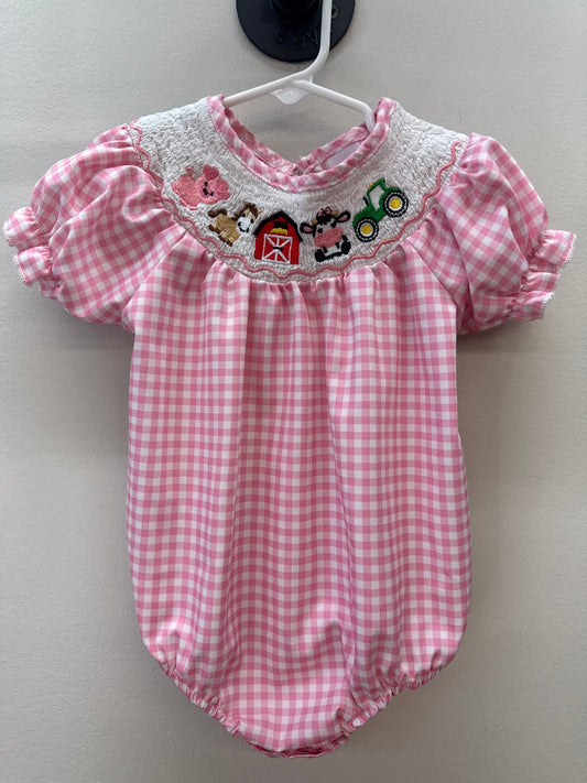 OR 0011 Pink Farm Smocked Bubble - 18-24 months