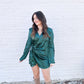 Hunter Green Satin Long Sleeve Wrap Dress