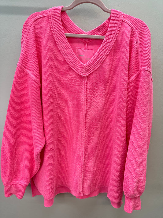 GR 0024 Aerie Neon Pink Ribbed Pullover - Large