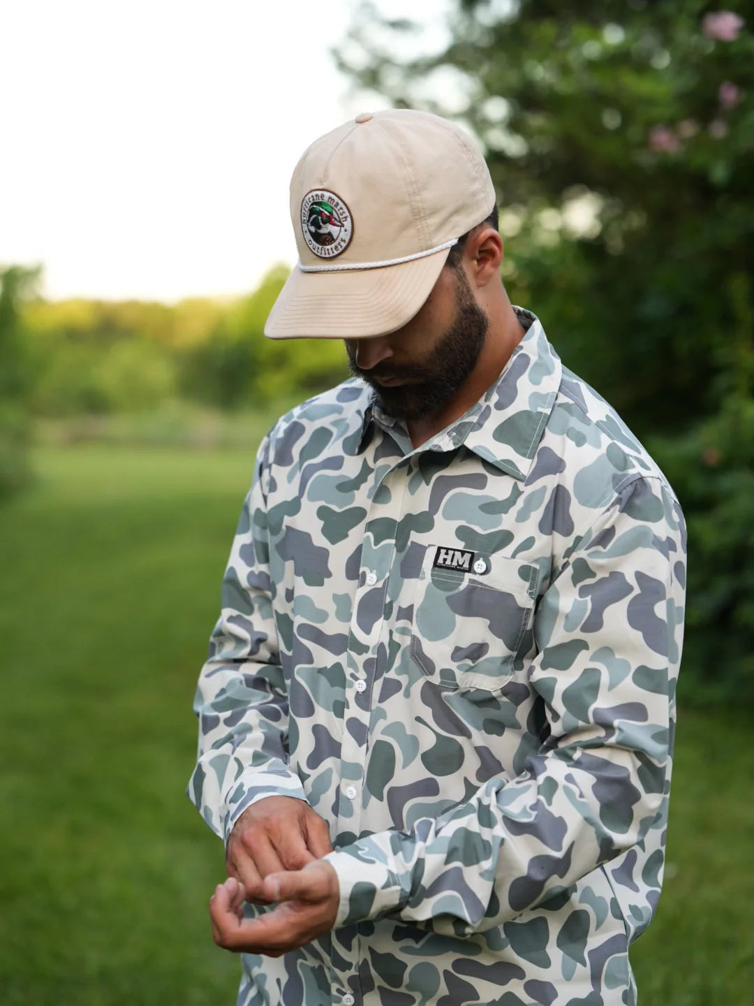 Button Up Green Camo Performance Long Sleeve
