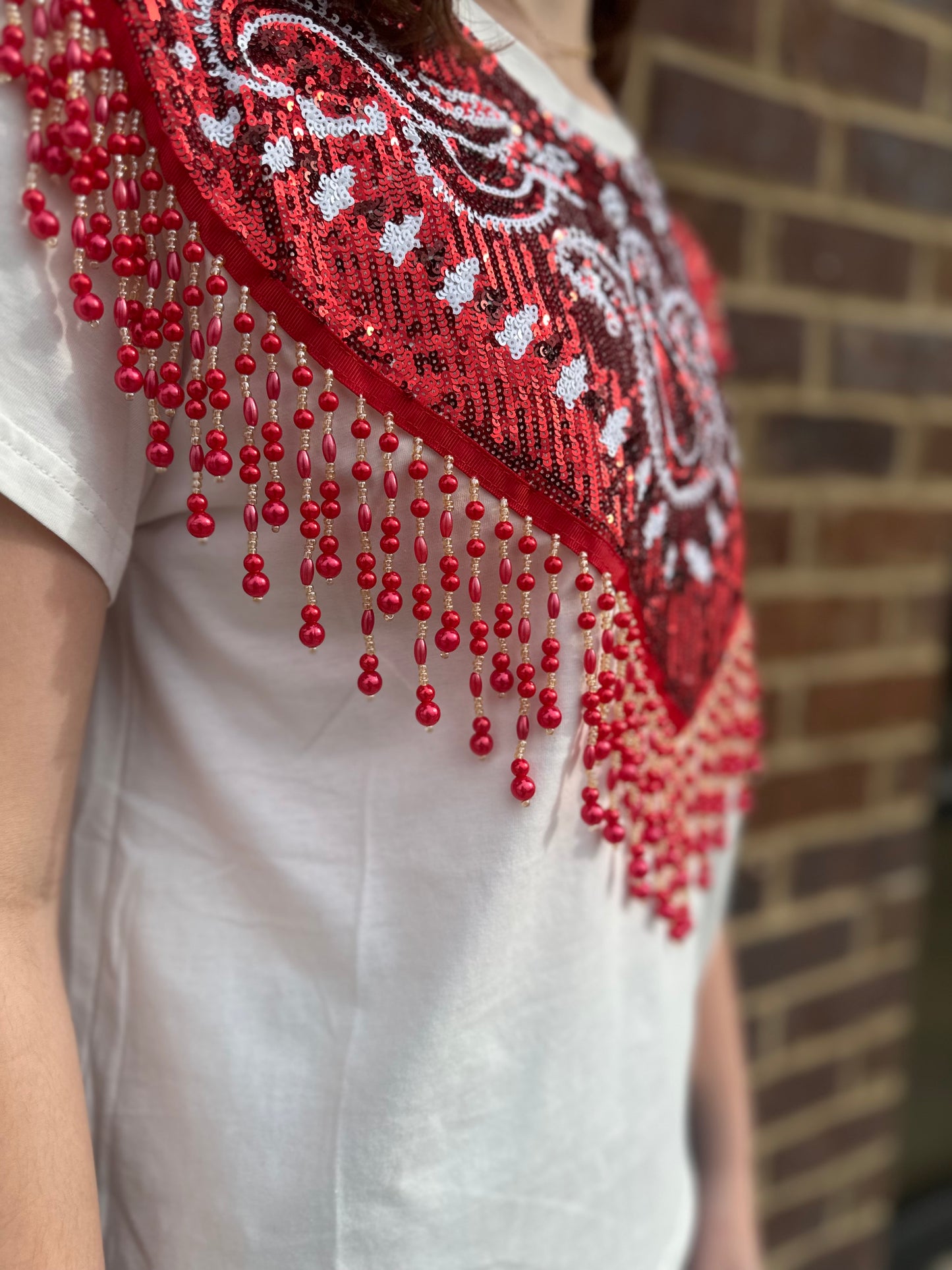 Queen of Sparkles White Bandana & Fringe Tee