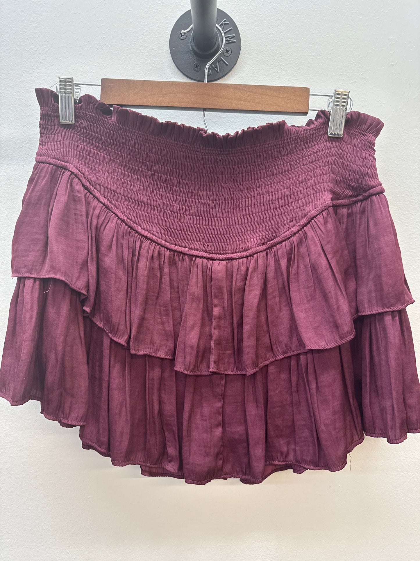 OR 0015 Maroon Smocked Ruffle Skort - Large