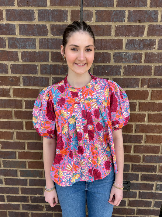 Pleated Floral Top