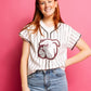 Queen of Sparkles Licensed White & Maroon Stripe Bulldog Head Tee