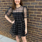 Embroidered Mesh Puff Sleeve Mini Tiered Dress
