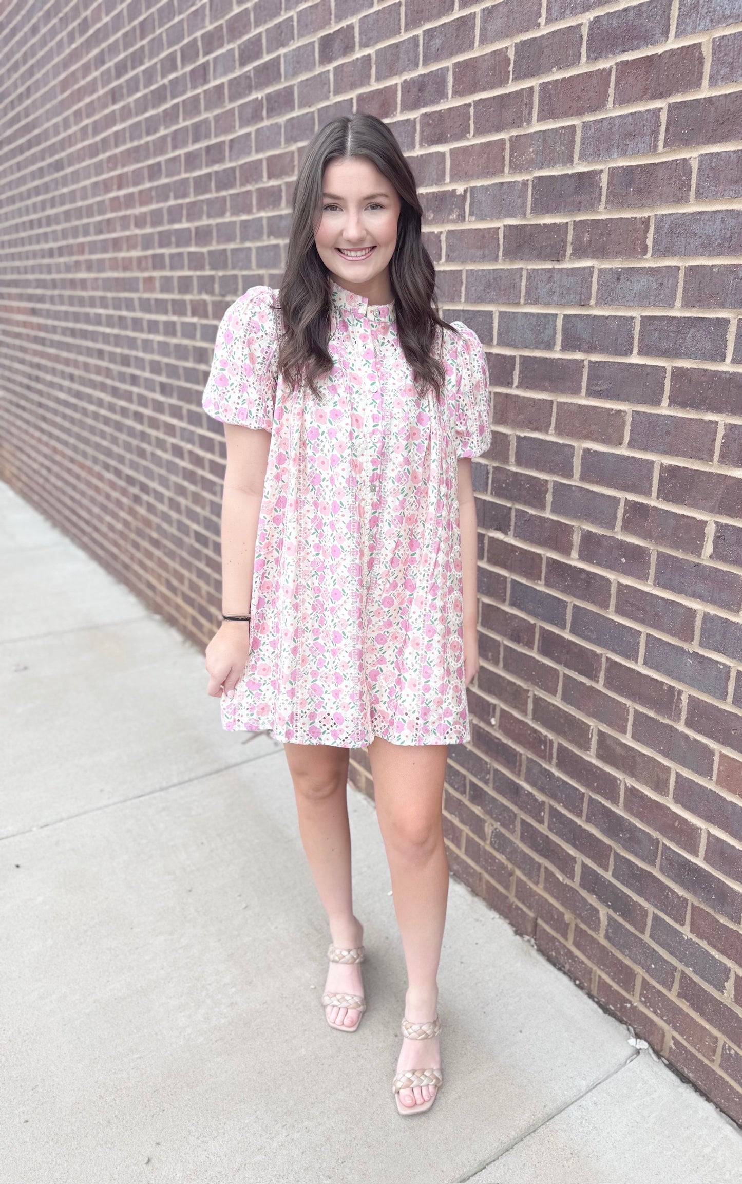 Pink Floral Eyelet Dress