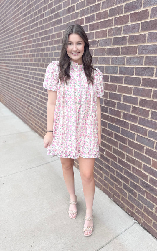 Pink Floral Eyelet Dress