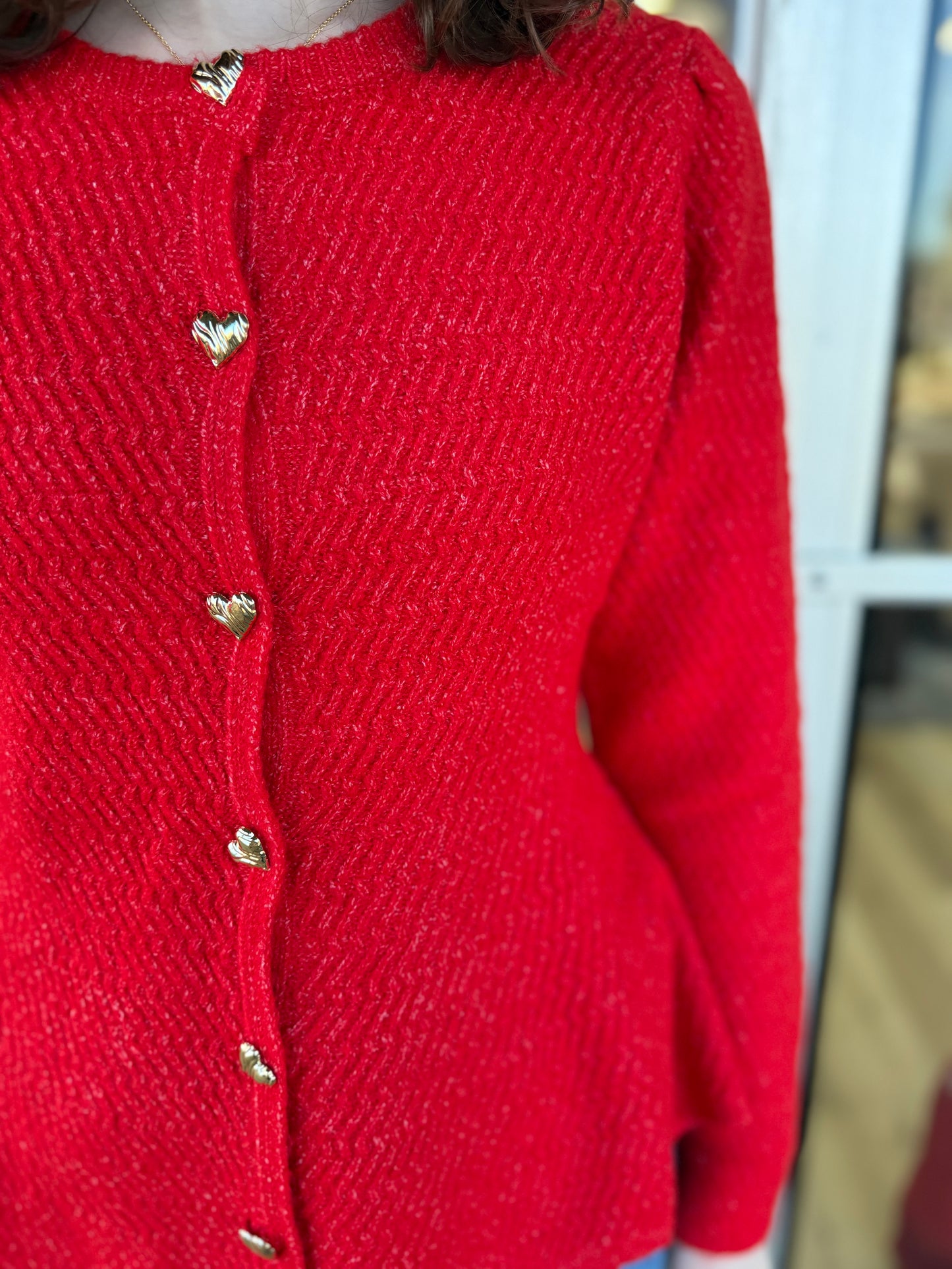 Red Heart Button Sweater