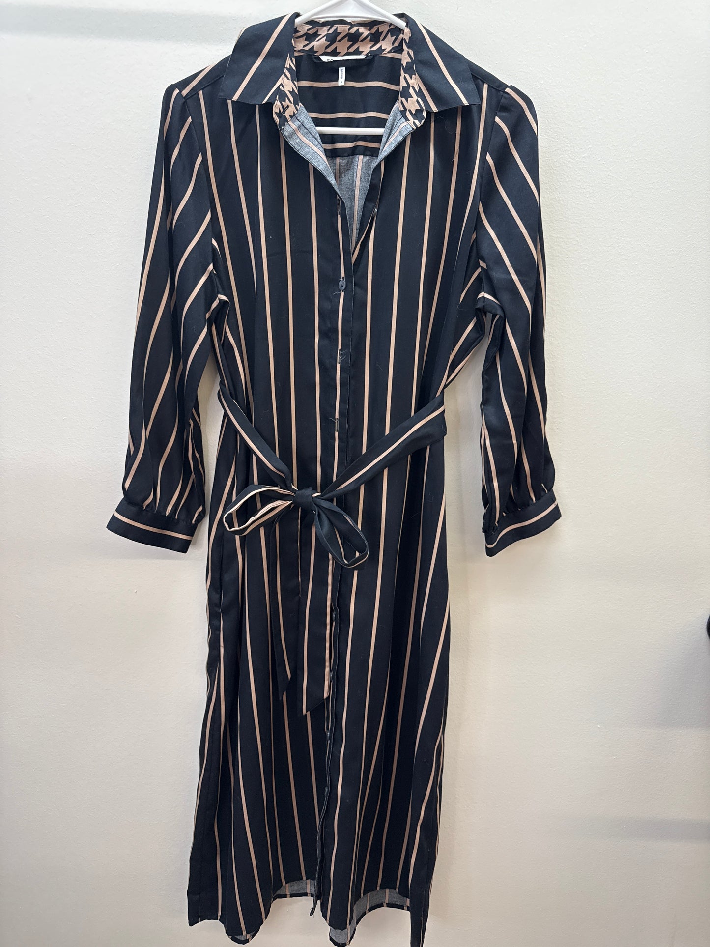 GR*0023 Black/Tan Stripe Midi Dress- Small