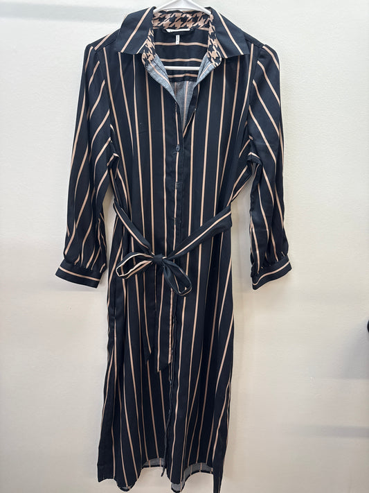 GR*0023 Black/Tan Stripe Midi Dress- Small