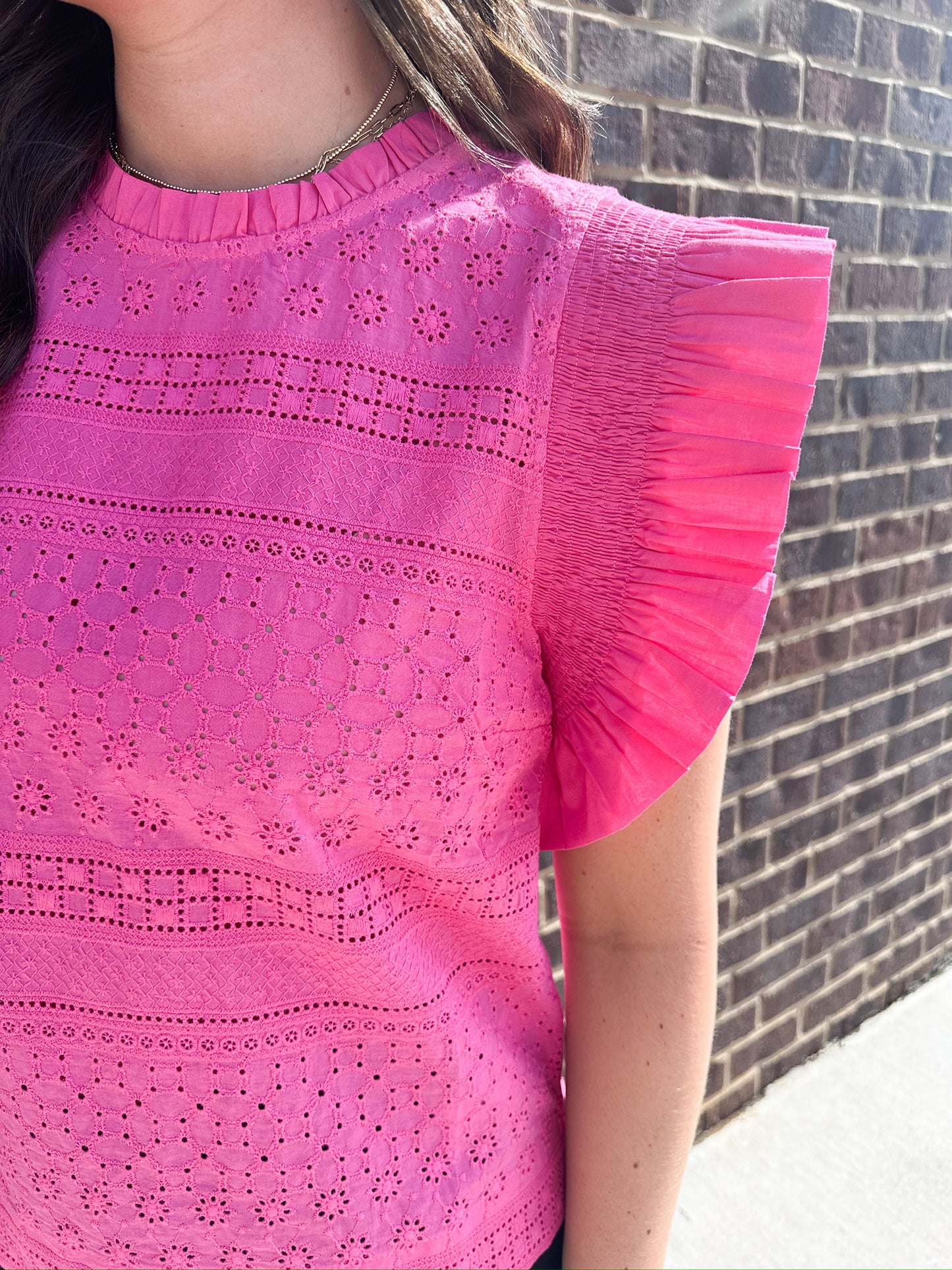 Ruffle Sleeve Embroidered Top