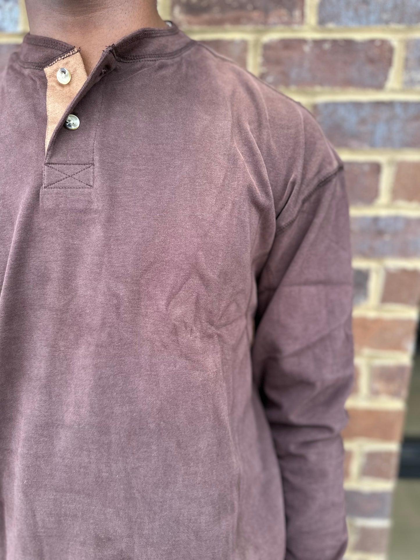 Long Sleeve Moleskin Henley - Brown
