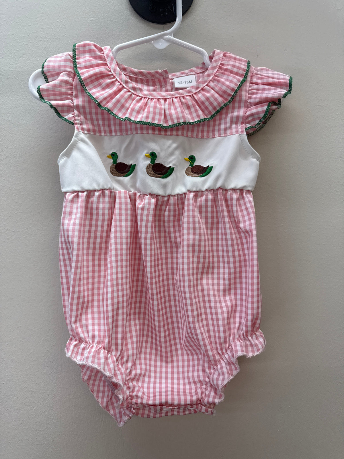 OR 0011 Pink Gingham w Ducks - 12-18 months