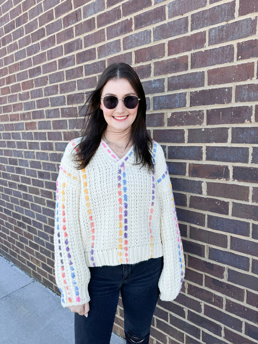 Cream w Multi Color Thread Sweater