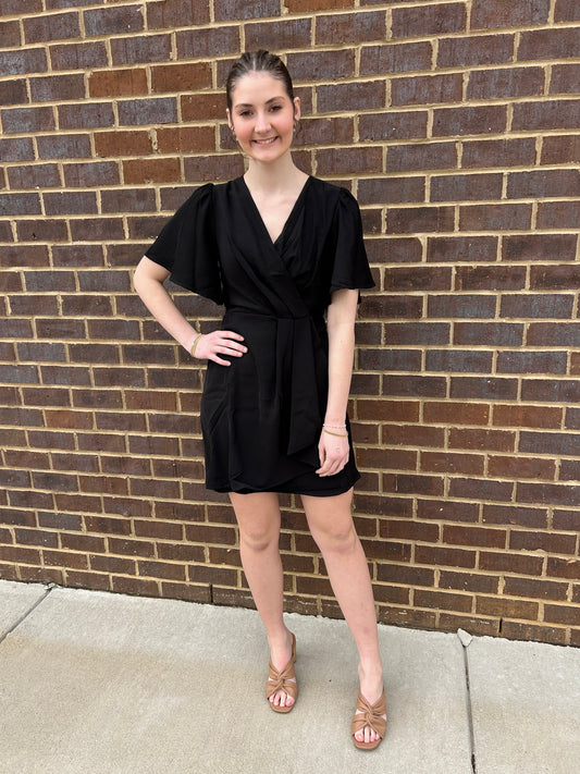 Black Ruffle Wrap Dress