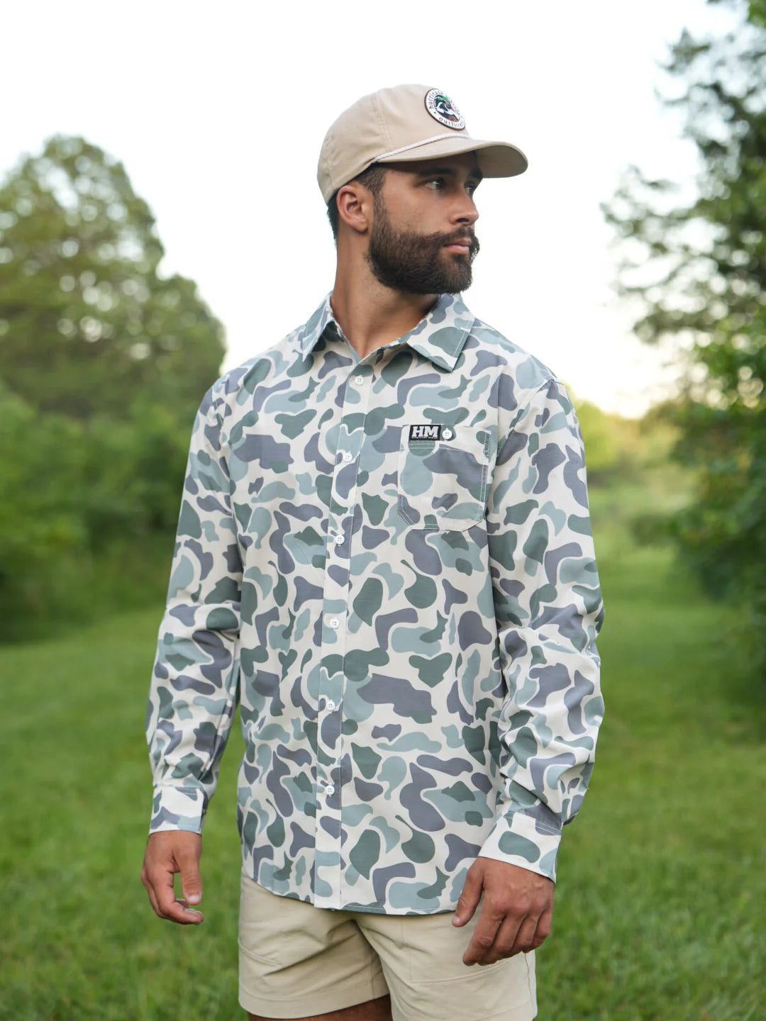Button Up Green Camo Performance Long Sleeve