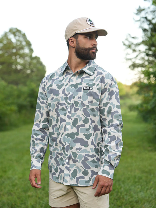Button Up Green Camo Performance Long Sleeve