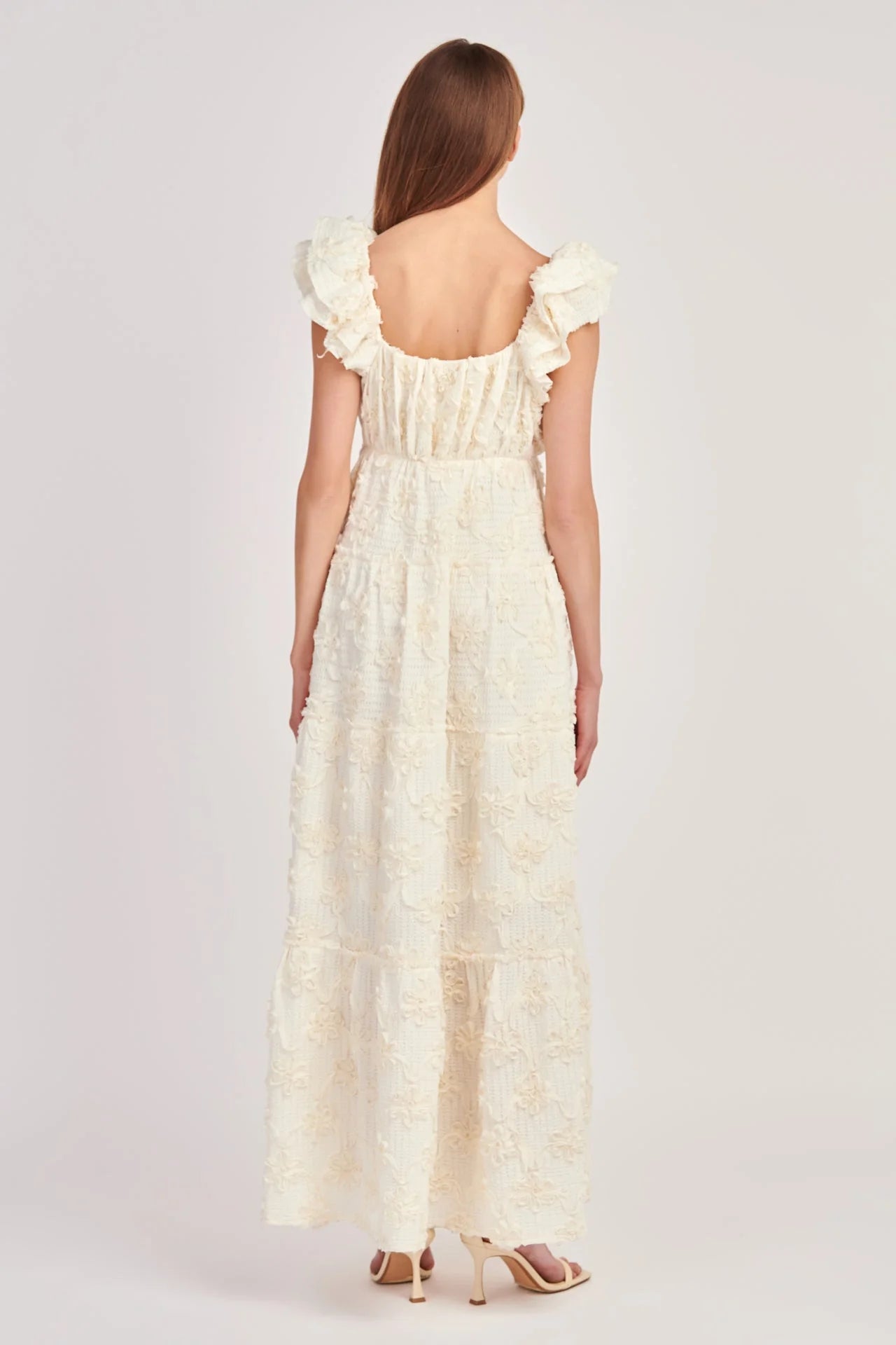Ivory Ribbon Embroidered Maxi Dress