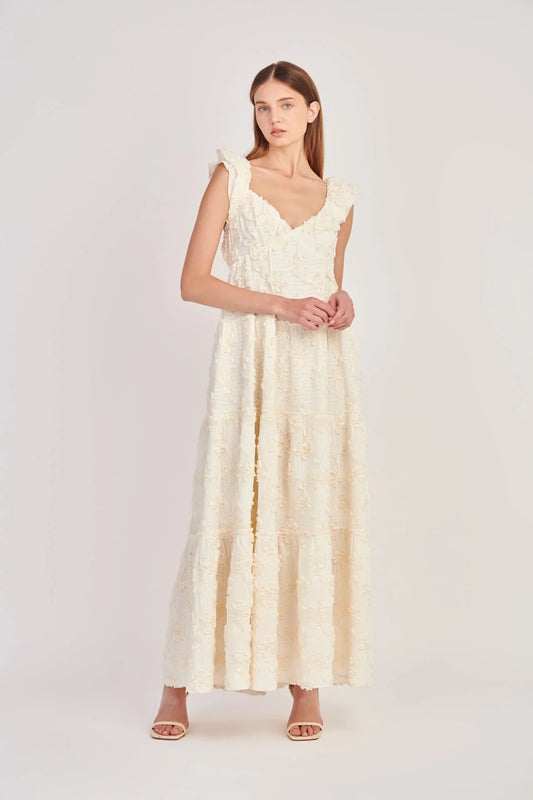 Ivory Ribbon Embroidered Maxi Dress