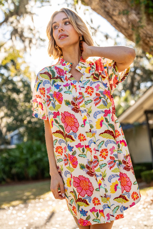 CROSBY Betts Dress - Botanical Garden White