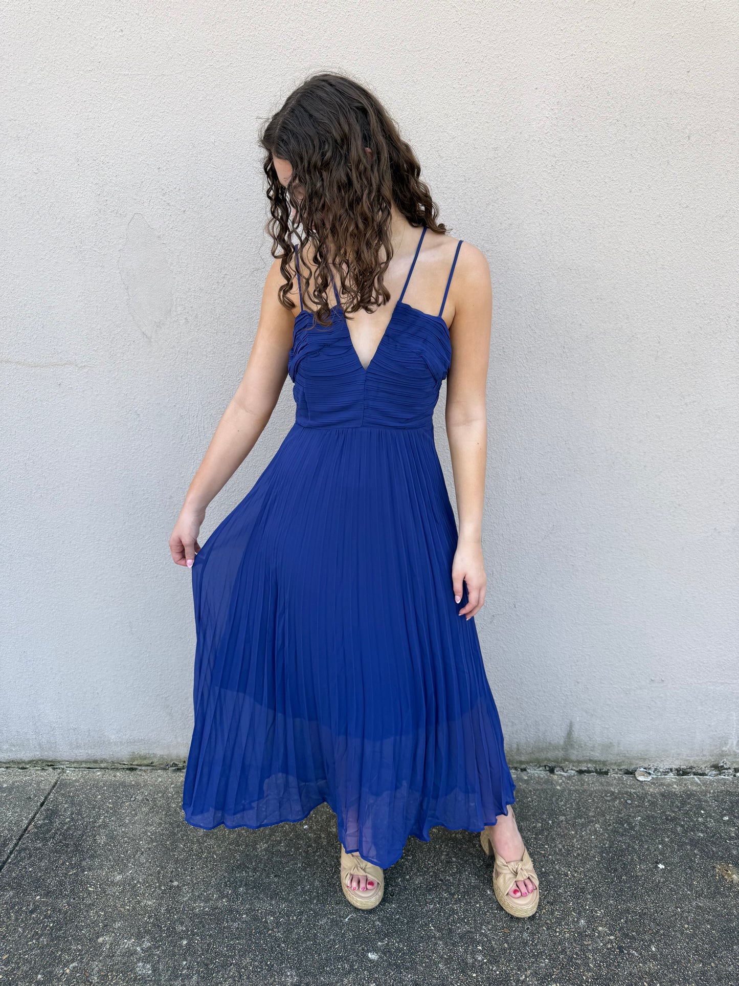 Royal Pleated Chiffon Dress
