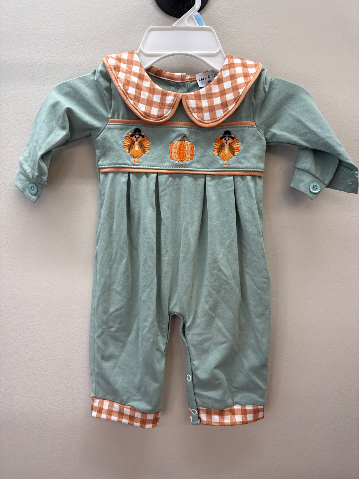 PUR 0002 Turkey/Pumpkin Romper - 6 months