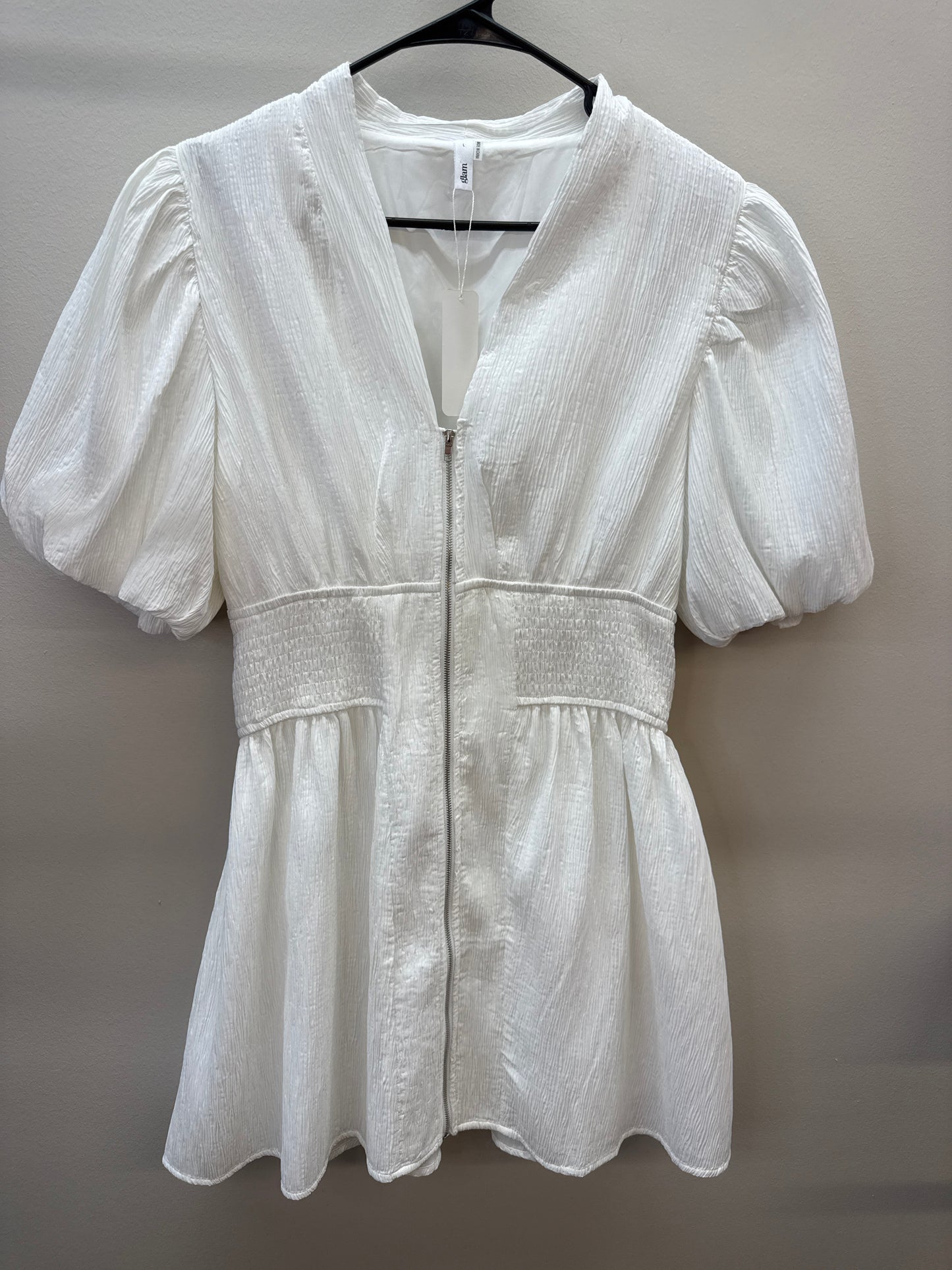 PK 0004 NWT Glam White Zip Dress - Large