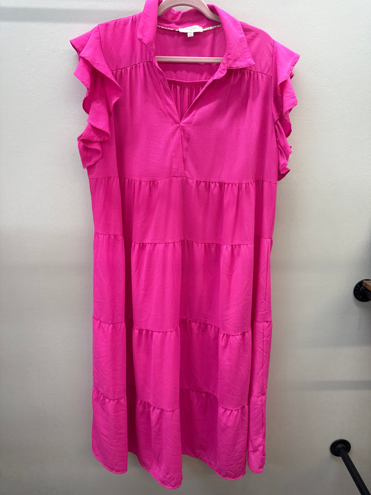 BL 0012 Umgee Pink Tiered Midi Dress - 2XL
