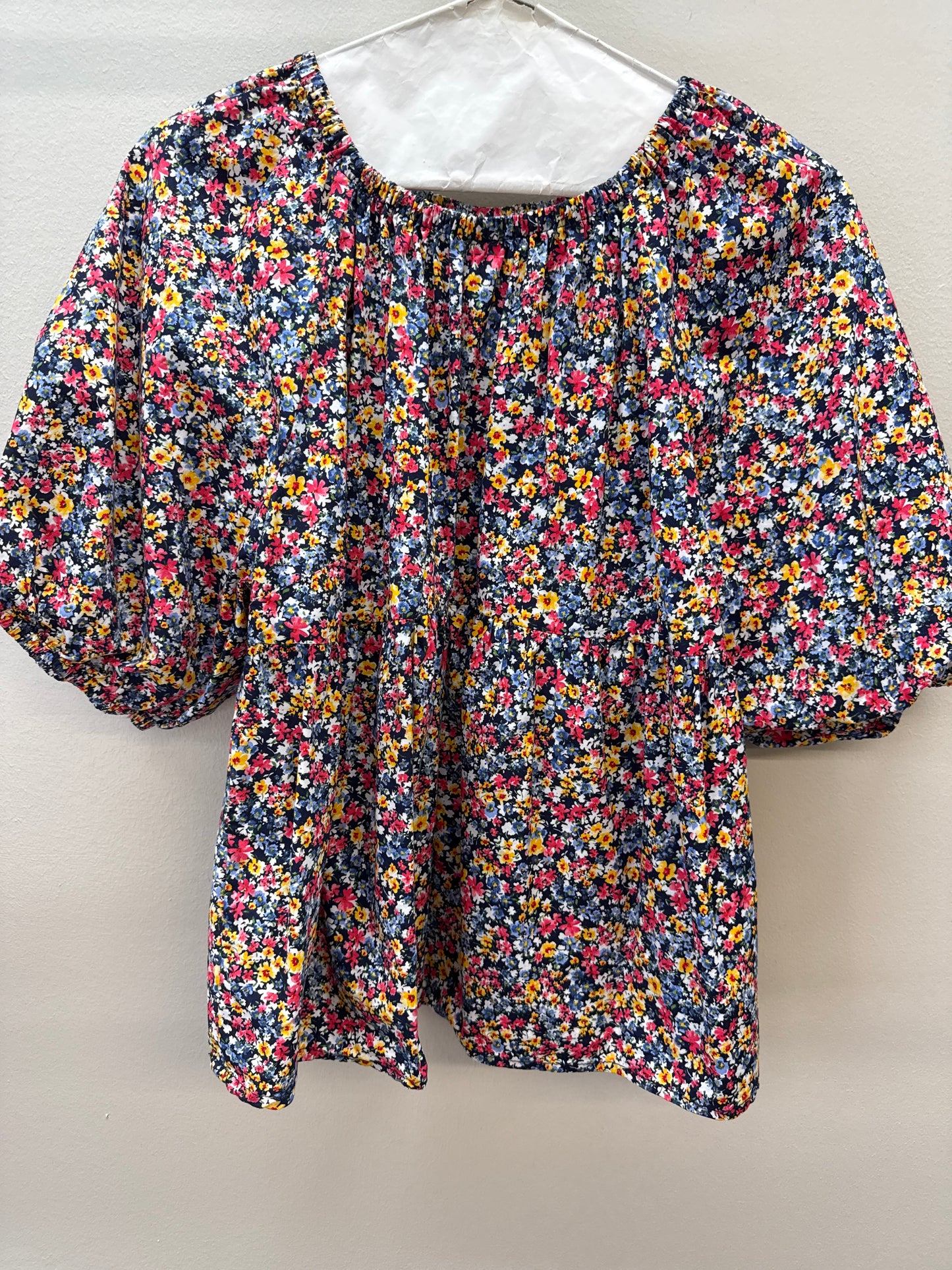 BL 0013 Navy Floral Babydoll Top - Medium