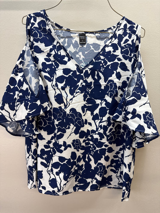 BL 0013 Navy Cut-out Shoulder Top - Large