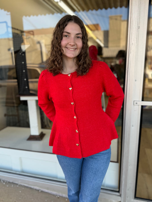 Red Heart Button Sweater