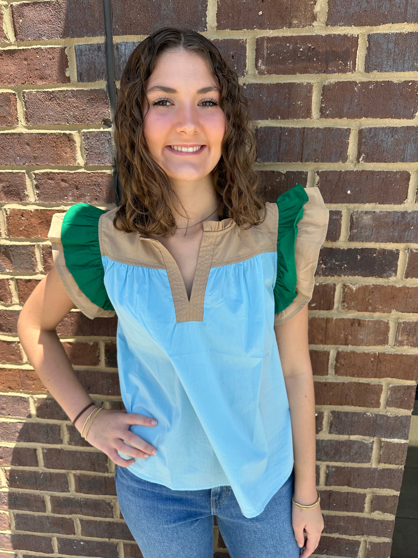 Blue Color Block Top
