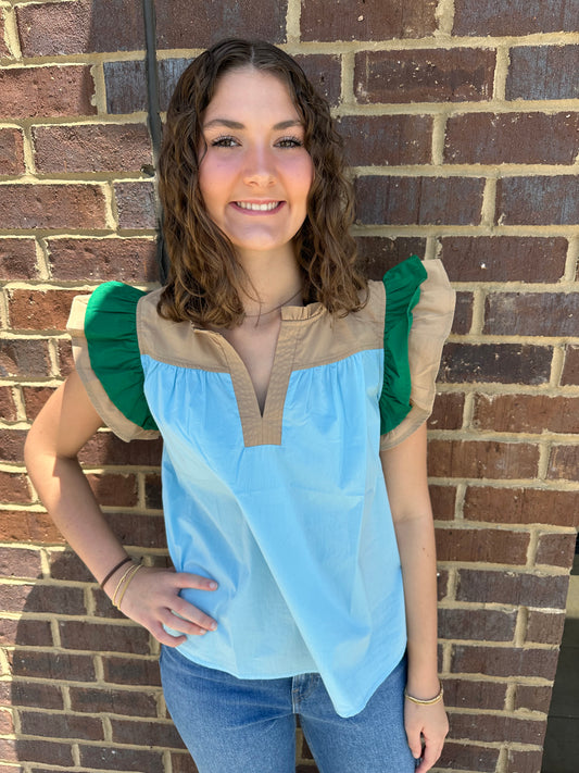 Blue Color Block Top