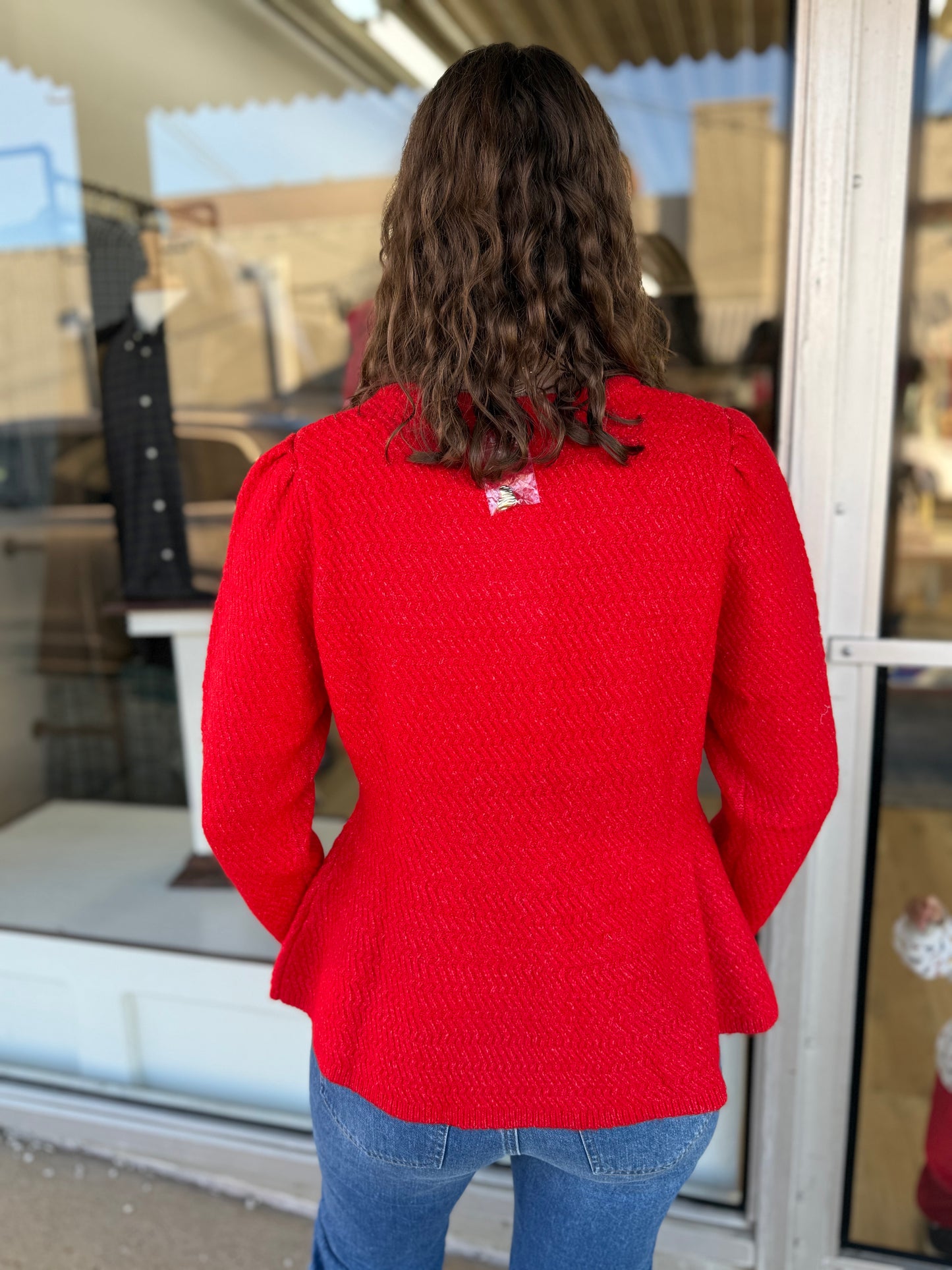 Red Heart Button Sweater