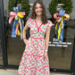 Pink/Red Flower Midi Dress
