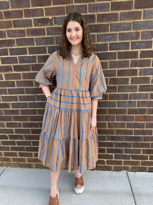 Ribbon Striped Midi Dress