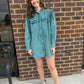 Teal Corduroy Ruffle Dress