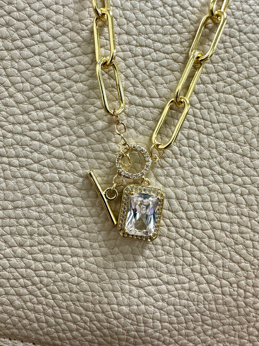 Chunky Chain Square Rhinestone Necklace