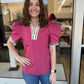 Leopard Trim Puff Sleeve Top