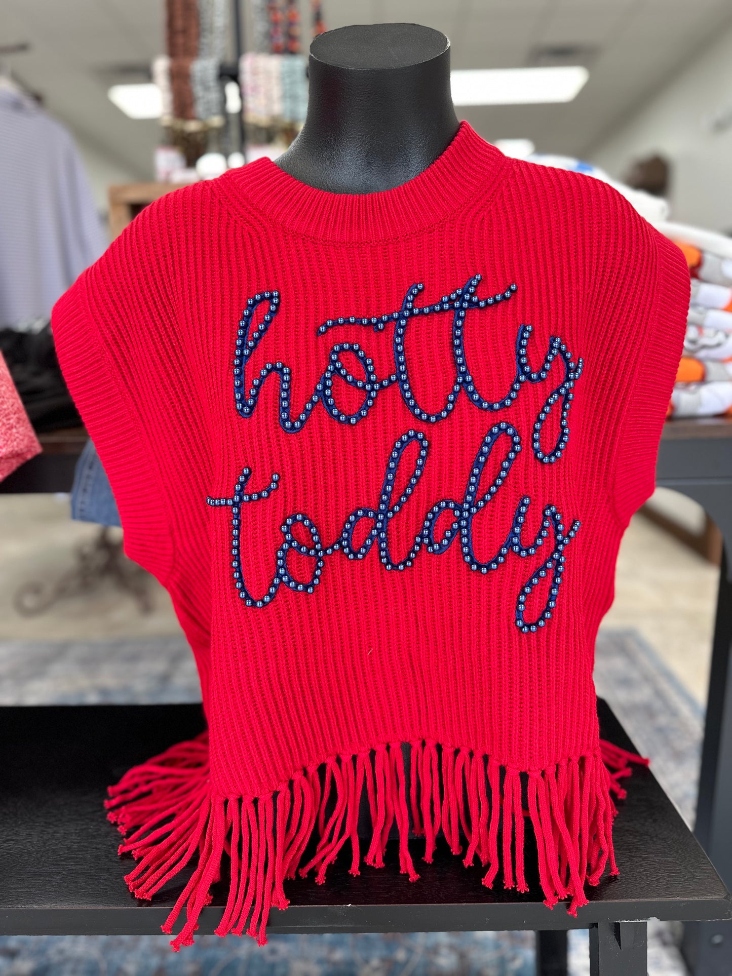 Queen of Sparkles Ole Miss Fringe Sweater Vest
