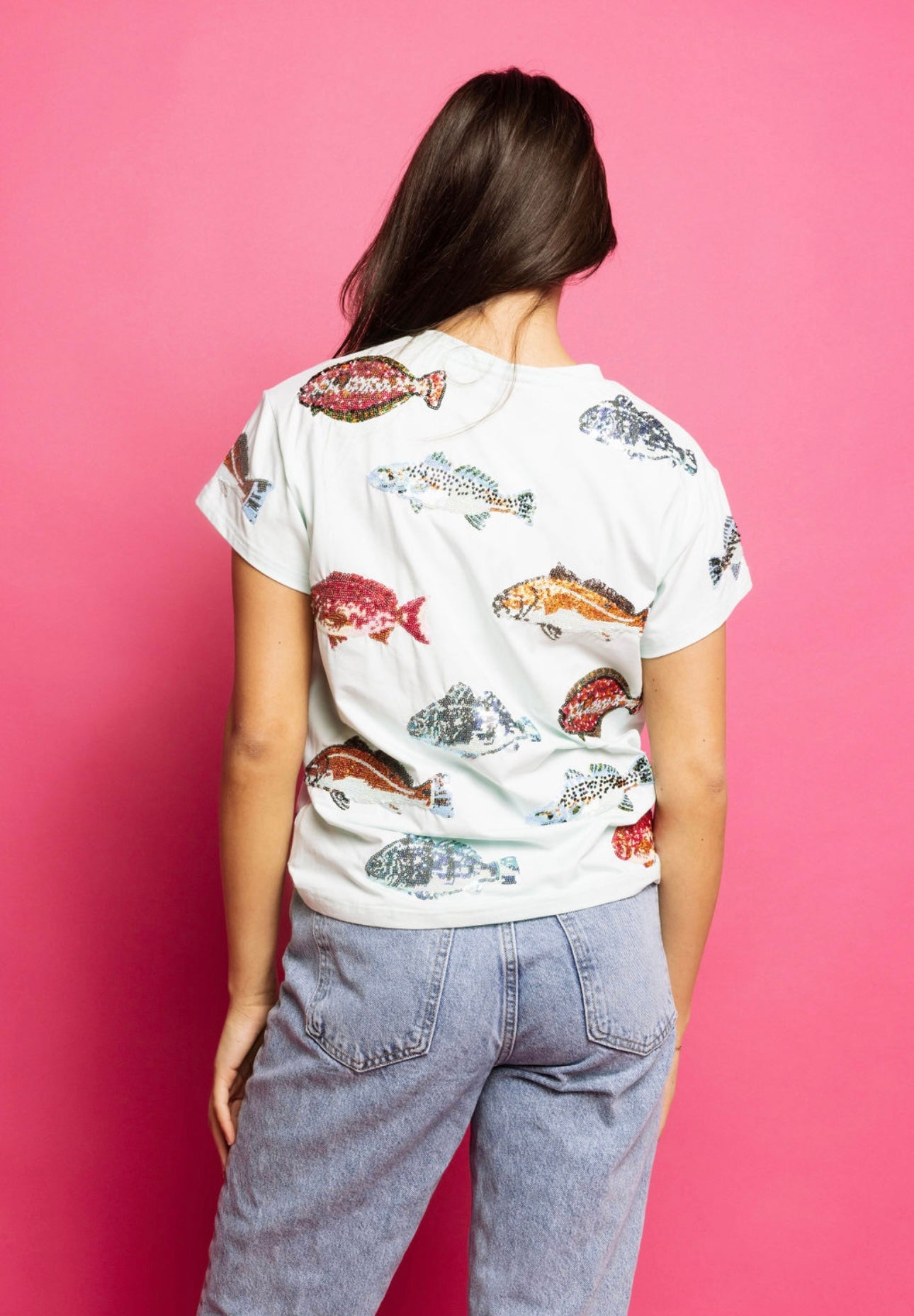 Queen of Sparkles Mint Multi Fish Tee