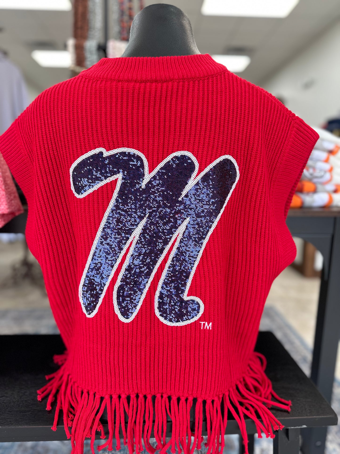 Queen of Sparkles Ole Miss Fringe Sweater Vest