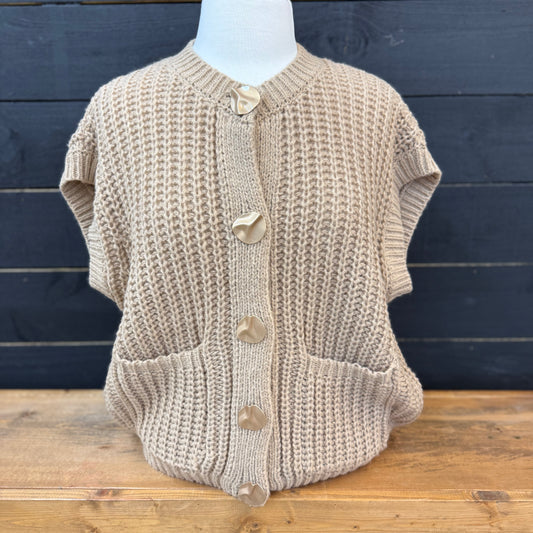 Taupe Crochet Knit Sweater Vest
