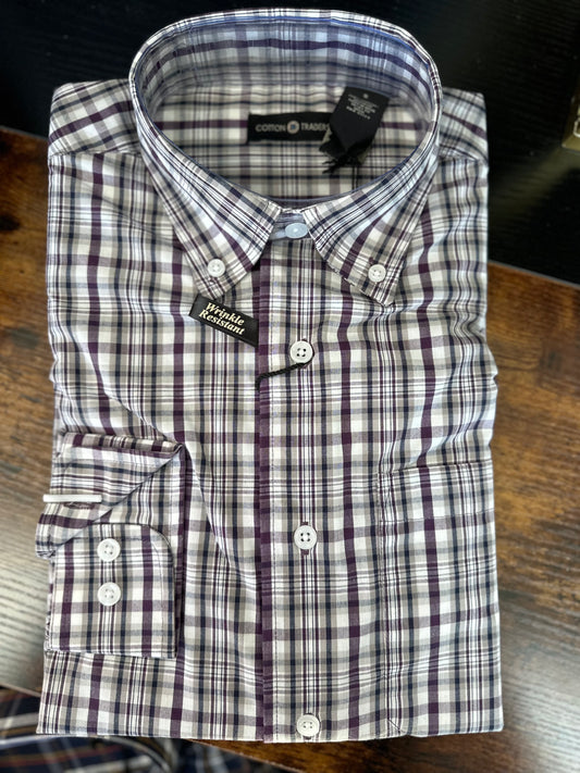 Long Sleeve Plaid Button Up - Plum
