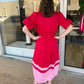 Red & Pink Zip Midi Dress
