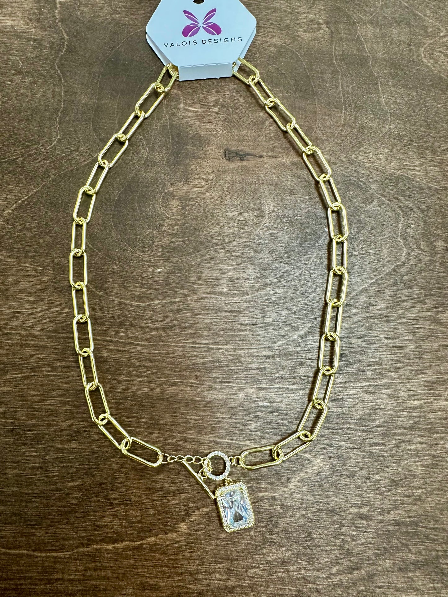 Chunky Chain Square Rhinestone Necklace
