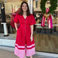 Red & Pink Zip Midi Dress