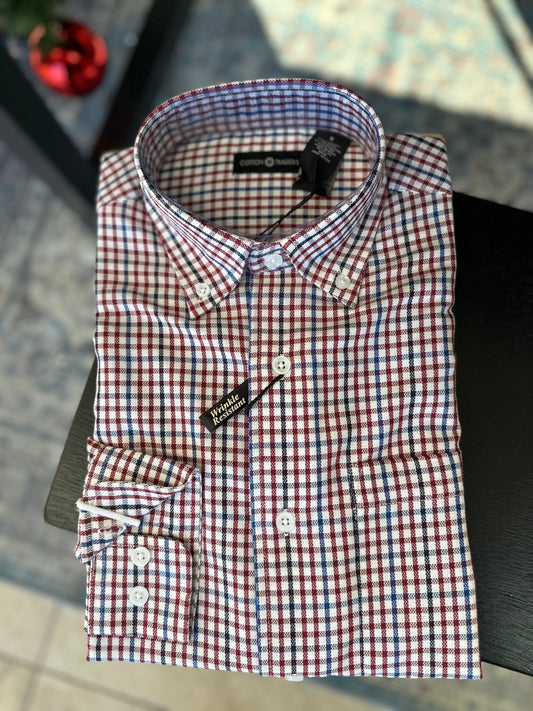 Long Sleeve Multicheck Button Up - Red/Blue