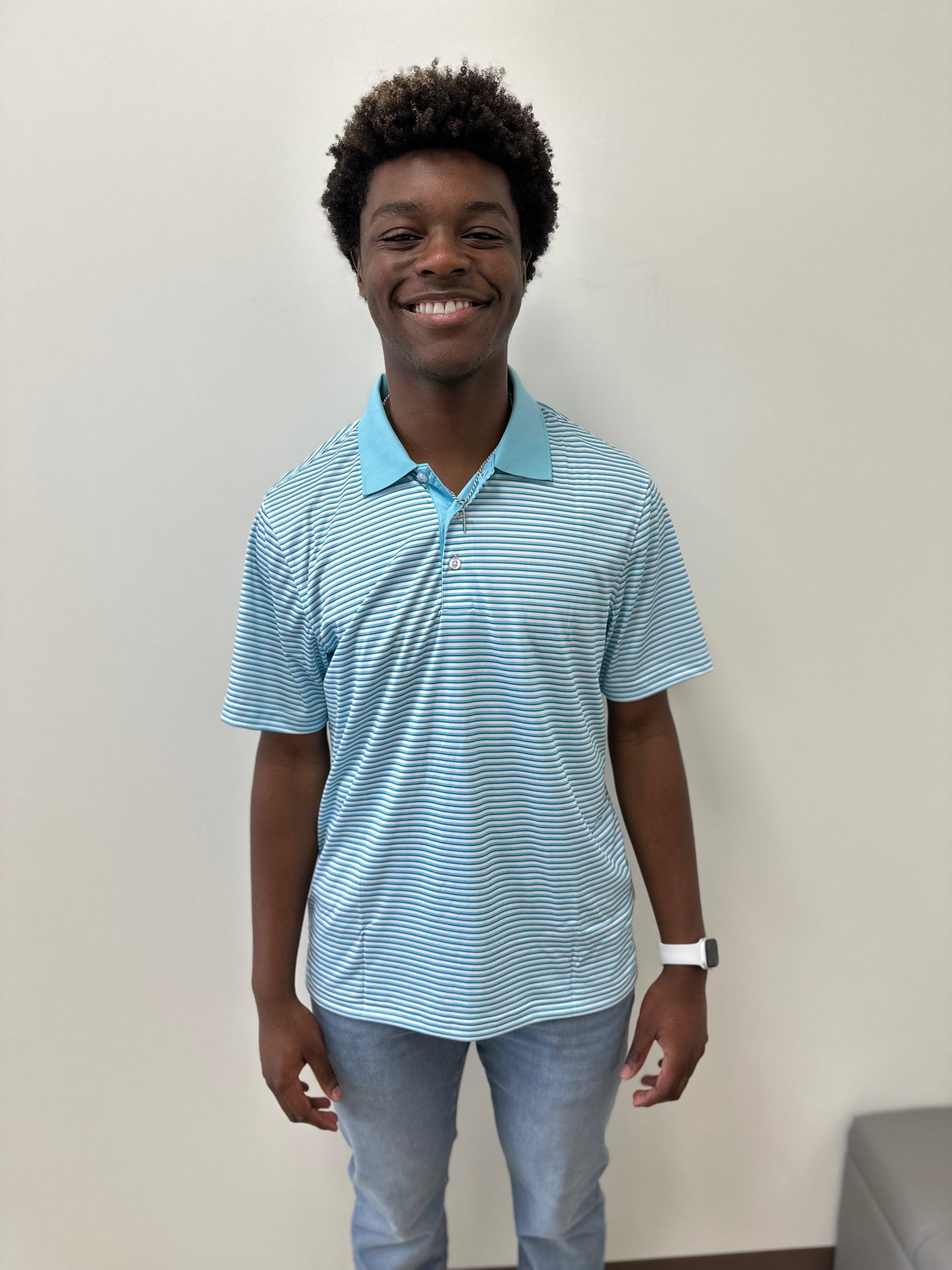 Aqua Stripe Performance Polo